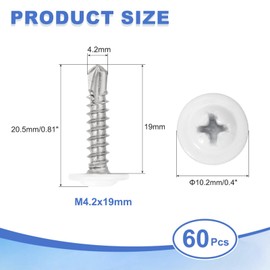 sourcing map 60Pcs M4.2x19mm White Pan Head Self Tapping Screws, 410 Stainless Steel Self Drilling Screws for Metal Sheet Metal Screw, Silver