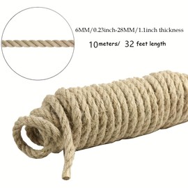 Angeer Hemp Rope,12mm Thick Rope Strong Natural Rope,Jute Rope for Craft Rope/Cat Scratching Rope/Garden Bundling(10 M/32 Feet) (12mm/0.47inch)