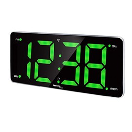 Technoline WT486 Radio-Controlled Alarm Clock with Large Display, LED Green, Display Continuously Dimmable, Radio Alarm Clock, 2 Adjustable Alarms, Radio-Controlled Alarm Clock, Green LED Numbers, XXL, 2 Alarm Times, Programmable Alarms