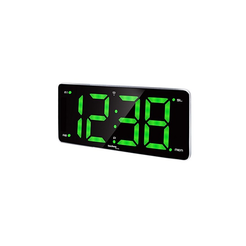 Technoline WT486 Radio-Controlled Alarm Clock with Large Display, LED Green,