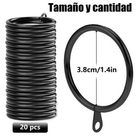 ExeQianming Anillos para Colgar Cortinas de Metal con Ojales para Cortinas, para Cortinas y Varillas, 38 mm de Diámetro Interior, 20 Unidades (Negro)