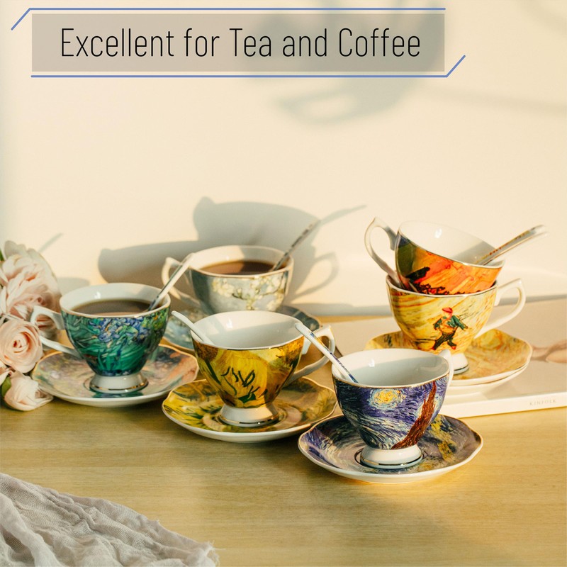 BTaT Porcelain Tea Cup Set - 6 Pieces, Includes Spoons,