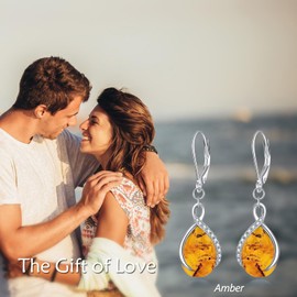 POPLYKE Teardrop Amber Leverback Earrings for Women Sterling Silver Infinity Earrings Dangle Amber Jewellery Gifts