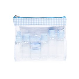 Miamica Women's TSA Compliant Travel Bottles and Toiletry Bag Kit, 12 Piece, Blue Gingham/Clear, One Size