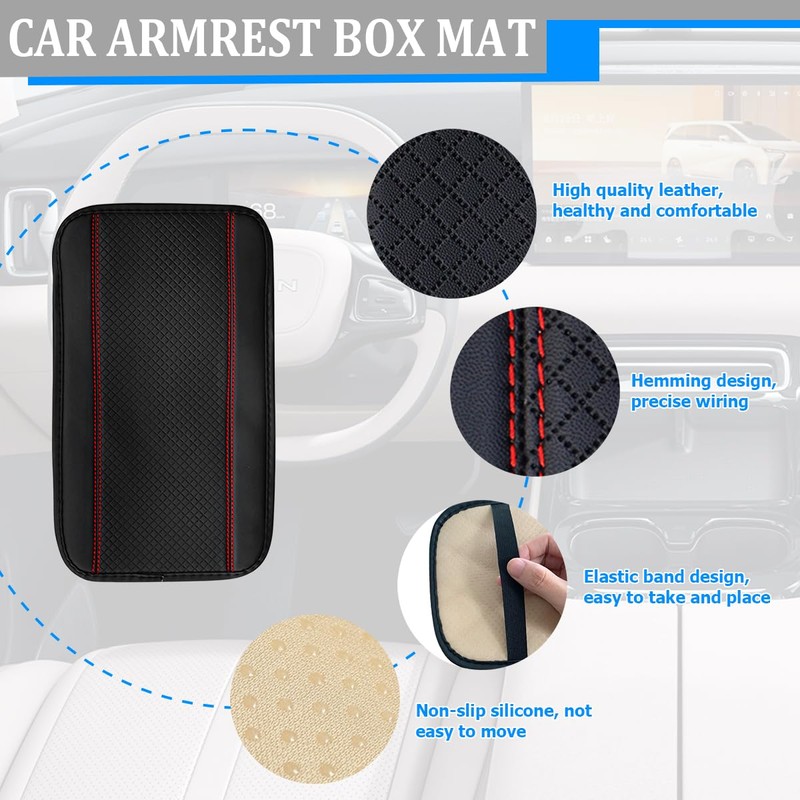 Car Center Console Cover, Fiber Leather Anti-Scratch Vehicle Armrest Storage