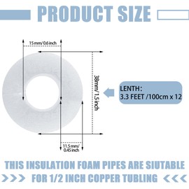 Amylove 12 Pcs 3.3 Feet Foam Pipe Insulation Foam Tube Insulating Water Pipe Pool Swim Noodles Pre Slit Heat Preservation Pipes Covers for Tubing Outdoor Winter Freeze Protection(White,1/2 Inch)