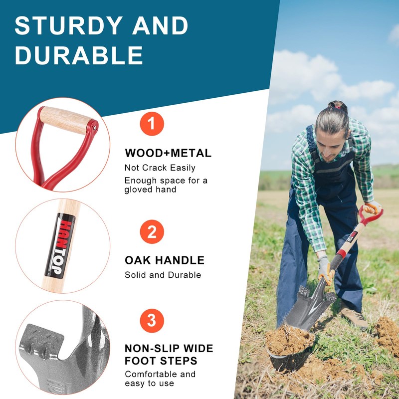 HANTOP Digging Spade and Shovel - Drain, Transplanting, Trenching -