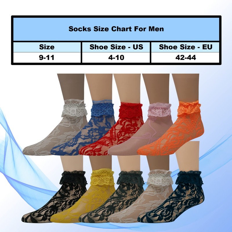 EMEM Apparel Women's Ladies Lace Anklet Ankle Quarter Socks Stockings