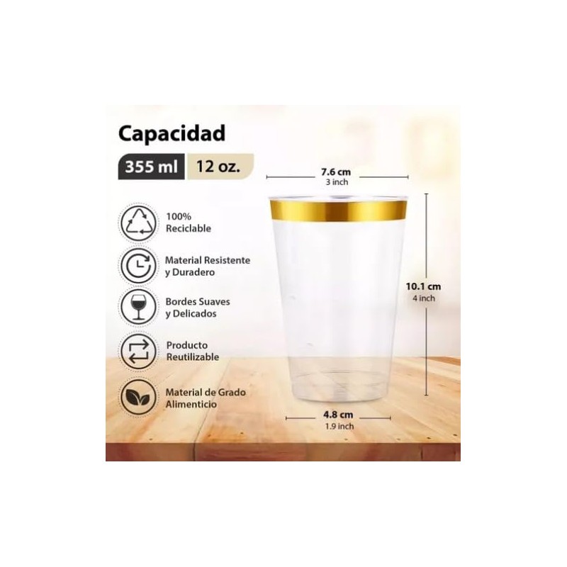 Vasos Elegantes, Dorado, 12 oz