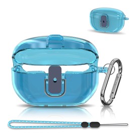 【Upgraded Lock】 Compatible with Sony WF-1000XM5 Case Cover, LED Soft TPU Super Protective Clear Shell for Sony XM5 Wireless Earbuds with Lanyard & Keychain （Clear Blue）