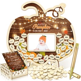 Wenqik 63 Pcs Rustic Little Pumpkin Baby Shower Guest Book Alternatives Set Baby Shower Decorations with Photo Frame Sonogram Frame Keepsake 60 Wood Slices Guest Book for Birthday