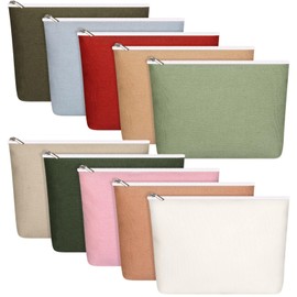 Reginary 10 Pack Canvas Makeup Bags Bulk for Women 5 Colors Cosmetics Bag Travel Toiletry Bag Pencil Pouch Multiple Blank Makeup Bags with Zipper for Mom Gift(Macaron Color)