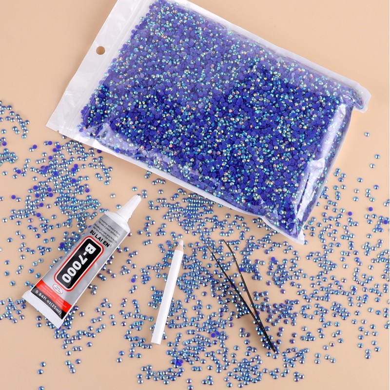 30000Pcs 4mm Blue AB Resin Flatback Rhinestone, Jelly Resin Non-Hotfix