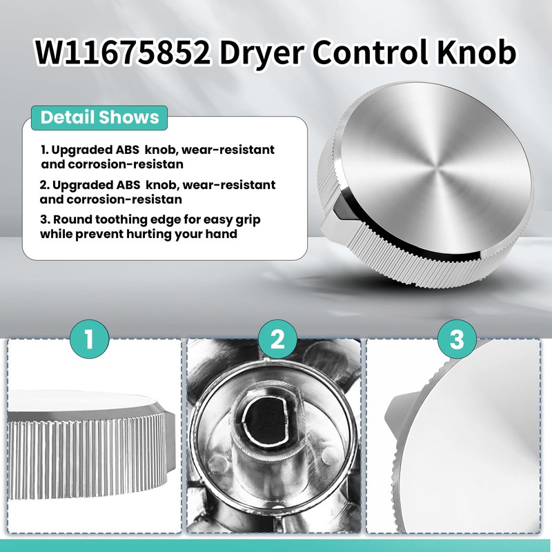 W11675852 W11328381 Washer Dryer Control Knob Timing Knob (Large) Compatible