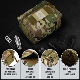 bvya Tactical Molle EDC Pouch Multi-Purpose Admin Pouch Water-Resistant Compact Utility Gadget Gear Waist Bag, Flag Patch and D-Ring Included