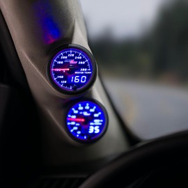 MaxTow Double Vision 280 F Water Coolant Temperature Gauge Kit - Includes Electronic Sensor - Black Gauge Face - Blue LED Illuminated Dial - Analog & Digital Readouts - for Trucks - 2-1/16" 52mm
