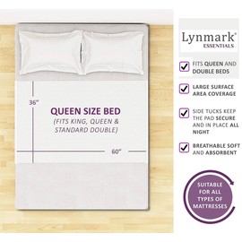 Lynmark® Washable Bed Pads - Non-Slip Waterproof Mattress Protector Underpads with Extra Long Tucks - Ultra-Absorbent Oeko-Tex Certified Cotton Incontinence Pad for Bedwetting - Queen (36" x 60"),