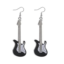 Caiyao Fashion Punk Metal Black White Music Bass Electric Guitar Dangle Drop Earrings for Women Chic Rock Music Lovers Teacher Singer Hypoallergenic-black