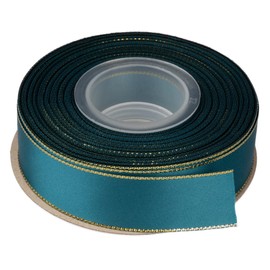 Ribbonitlux 25mm Double Face Satin Ribbon with Gold Edge 22 Meters (347-Teal), Perfect for Gift Wrapping, Party Decor, Wedding and Craft