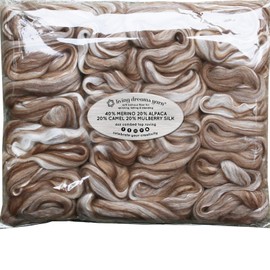 MERINO ALPACA CAMEL MULBERRY SILK. Luxuriously Soft Fiber Blend. Natural Undyed Combed Top for Spinning and Felting