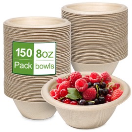 Grocylecane 8oz Small Paper Bowls, 150 Pack Compostable, Biodegradable Eco-Friendly Heavy Duty Serving Bowls for Ice Cream, Desserts, Soup, Snack