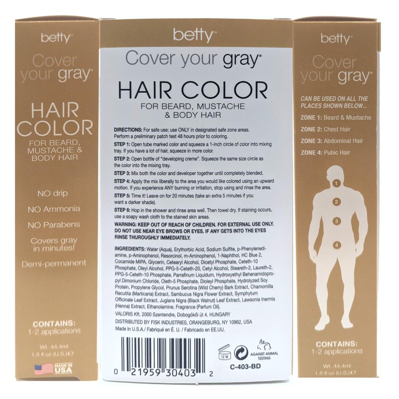 Betty Cover Your Gray Mens Hair Color for Beard, Mustache