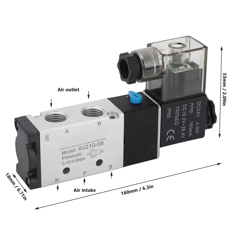 Solenoid Air Valve 2 Position 5 Way Aluminum Alloy High