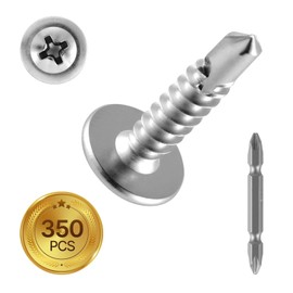 VEVOR #8 Self Drilling Wood Screws, 3/4 Inch Long 350 PCS Truss Head, Phillips Drive Stainless Steel Full Thread Screws, with Screwdriver Bit Included, Silver All-Purpose Wood Fasteners