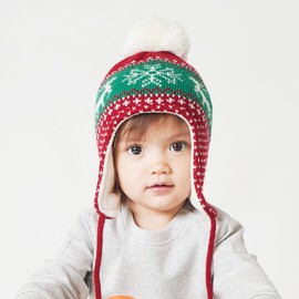 YAMEE Children's Baby Warm Winter Hat Boys Girls Toddler Earflap Beanie Knitted Hat Warm Autumn Winter Hat Cap Skull Cap with Ear Muffs (0-5 Years Old), 202016*Red