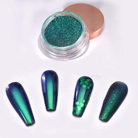 Allstarry Chameleon Chrome Nail Powder, Color-Shift Nail Powder Pigment Glitter Dust Magic Chameleon Mirror Effect Aurora Chrome Effect for Gel Polish Nail Art Decoration-Cyanobacteria