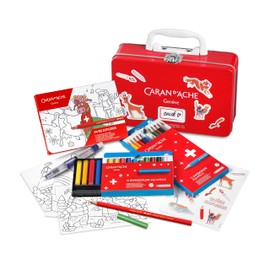 Caran d'Ache Swisscolor 3000.223 Red Metal Travel Set with Metal Locking System and White Plastic Handle