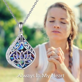 POPLYKE Lotus Flower Urn Necklaces for Ashes 925 Sterling Silver Abalone Shell Lotus Cremation Jewelry for Ashes Memory Jewelry for Women