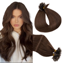 Elailite Real Hair Bonding Extensions, 0.5 g/strand, 45 cm, #4 Medium Brown, U-Tip Hair Extensions, Keratin, 100 Strands, 50 g