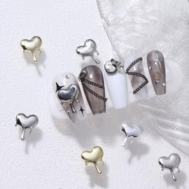Valentine’s Day Nail Charms 3D Silver Gold Heart Nail Art Charms Cute Nail Gems with Rhinestones Heart Charms for Nails Silver Nail Charms for Acrylic Nails Supplies DIY Nail Art Decoration 30Pcs