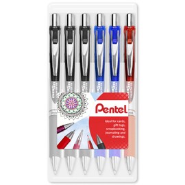 Pentel EnerGel XM BL77 - Retractable Liquid Gel Ink Pen - 0.7mm - 54% Recycled - Clam Pack Gift Set of 6 (Assorted)