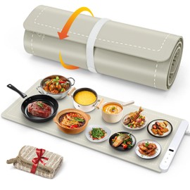 FYY Extra Large Food Warming Mat - Electric Warming Tray with 6 Temperature Settings and 6 Hours Timer, Full Surface Heating Food Warmer, Premium Silicone Heating Tray for Gatherings, Parties, Khaki