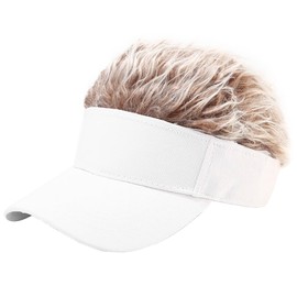 Malaxlx Unisex White Sun Visors Hat with Brown Fake Spiked Hair Novelty Wig Adjustable Baseball Cap Golf Hat