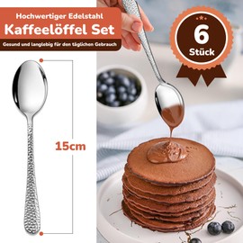HaWare Coffee Spoon, Stainless Steel Tea Spoon, Dessert Spoon, Set of 6, Small Spoons for Home/Restaurant/Hotel, Highly Polished & Dishwasher Safe - 15 cm (Hammered Handle)