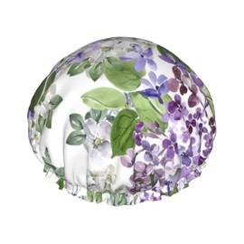 Beautiful Lilac Shower Cap for Women,Double Waterproof Layers Bathing Shower Hat Large Designed for all Hair