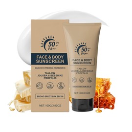 Beef Tallow Sunscreen SPF 50 PA++, Tallow Sun Cream, Organic Natural Beef Tallow Sunblock for Face, Hydrating Non-Greasy Travel Size Face & Body Sun Cream, UVA/UVB Protection, Water-Resistant