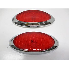 8" Bright Oval Red LED RV Camper Trailer Turn Brake Tail Lights/Chrome Trim