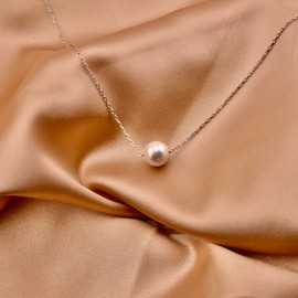 MARBARAS Single Round 9mm Pearl Necklace Pendant Sterling Silver 925 Minimalist Style Jewelry