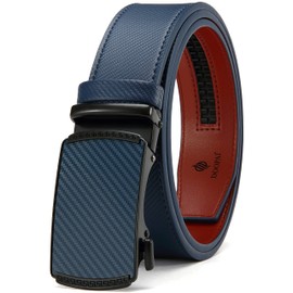 DOOPAI Belt Men, Ratchet Belt Dress Adjustable 1 3/8" Genuine Leather Belt, Blue Men's Designer Belt with Metal Buckle, Belt Size Length Can be Cut, with Gift Box