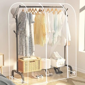 Transparent Clothes Rail Cover Strong Zipped Hanging Coat Large Protective Garment Cover, Dustproof Wardrobe Hanging Protector Rack Organizer (110 * 50 * 150cm)