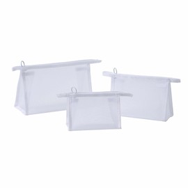 Siomlana 3-Piece Mesh Cosmetic Pouch, Lightweight, Large Capacity, Drainage Quick-Drying, Cosmetics Storage, Brush Storage, 5 Colors Available, For Traveling, Gym, Everyday Use, white, Large