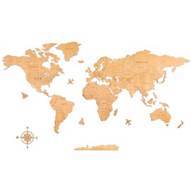 Creawoo World Map Wall Decoration Made of Wood, Nature World Map Travel Map Wall Decoration Wall Art for Office, Living Room, Bedroom (100 x 57 cm)