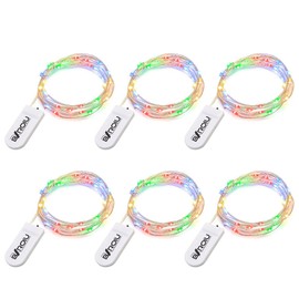 BXROIU Fairy Lights CR2032 Battery Operated,6 Pack 6.6Ft/2Meter 20 LEDs Micro Silver Wire String Lights for Bedroom Christmas Party Wedding Decoration(Multi-Colour)