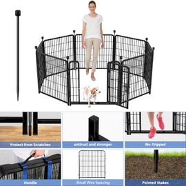 ADAVIN 32 in(H) Garden Fences and Borders,1 Gate+7 Panels Dog Fence Outdoor for Yard, Heavy Duty Iron Metal Animal Barrier Fence, Portable Fence, Flower Garden Fencing,Total 17.7 Ft(L), Black