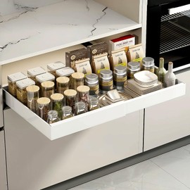 Pull out Cabinet Organizer, Expandable(12"-20") Heavy Duty Slide out Drawers Fixed with Adhesive Nano Film for Pots, Roll out Shelf Storage for Kitchen Base Cabinet Organization, Pantry, Bathroom