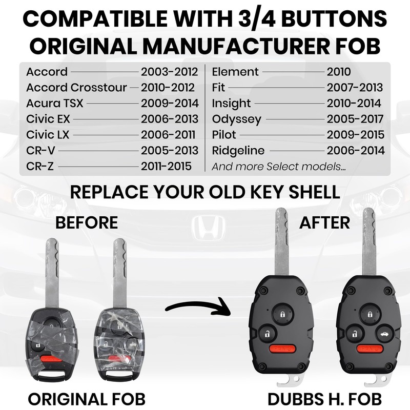 USA-Made for Honda Key Fob Shell | Crack-Resistant & Durable
